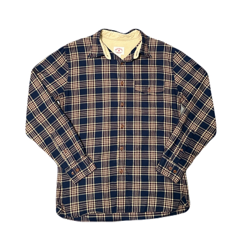 Brooks Brothers Red Fleece Button Up Shirt Mens Small Navy Red Plaid Long Sleeve